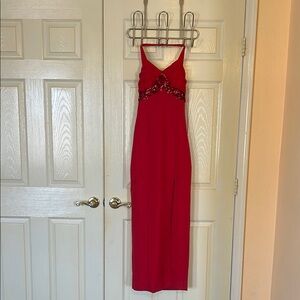 Red Embellished Maxi Dress with Spaghetti Straps